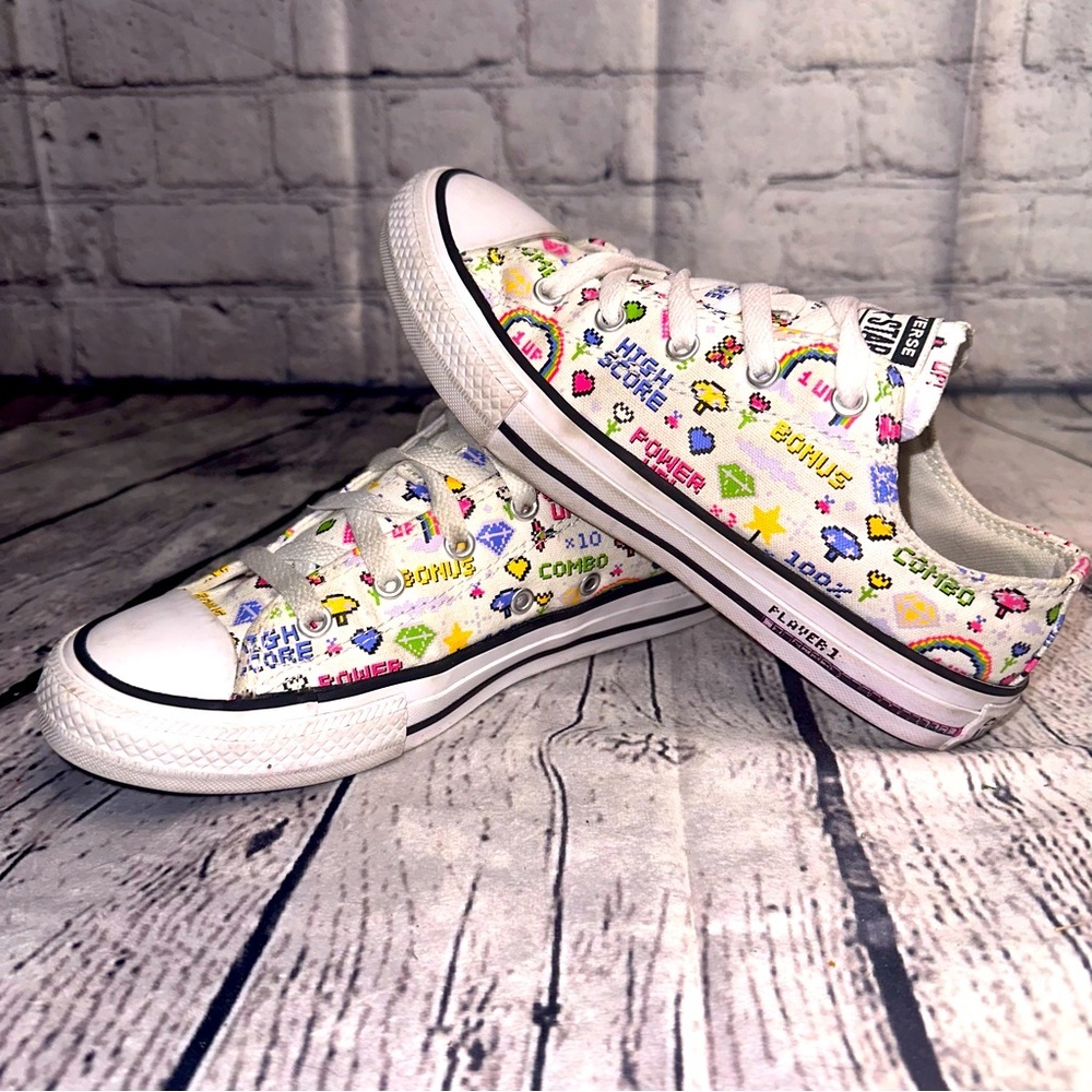 Converse Chuck Taylor All Star Girls Ox Sneakers Shoes Player One Video Gamer 4Y